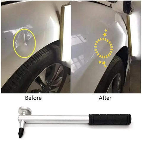 Pro Gear Legit Auto Dent Removal Kit For Paintless Ding And Hail Damage Knockout DIY Car Panel Puller Tool Heavy Duty Garage Ready showing before and after dent removal.