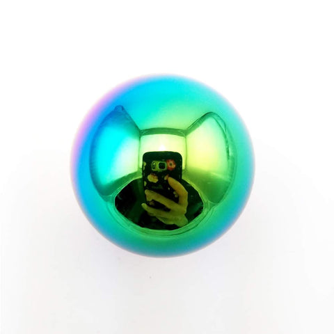 Dope Colorful Ball Style Gear Shift Knob For Manual And Automatic Transmissions Universal Fit Neo Chrome Finish Shifter Lever Upgrade For Cars With Slick Grip And Durable Aluminum Build top view showing neo chrome finish and reflection
