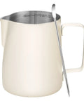 12 Oz Milk Frothing Pitcher With Clear Scale 304 Stainless Steel Barista Pouring Cup For Latte Art, white with ergonomic handle
