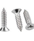 Three Heavy Duty Fifty Pack 12 X Half Inch Flat Head Phillips Self Tapping Screws Stainless Steel 304 for sheet metal and wood.