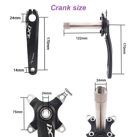 Hollow Integrated 170mm 104 BCD Mountain Bike Crankset dimensions and details with narrow-wide 30T-42T chainring compatibility.