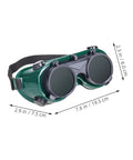 Four Pack Welding Safety Goggles With Flip Up Design Kickass Arc Light Protection No Sweat Ventilation For Industrial Work, dark green color, with double layer flip lens
