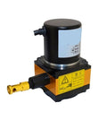 Rope Displacement Sensor For Linear Motion With Voltage Output Pro Grade Measuring Device For Cylinders And Testing Machines Widely Used In Water Conservancy And Steel Industries High Precision Easy Integration Ideal For Industrial Automation. compact black and orange rope displacement sensor with cable connector