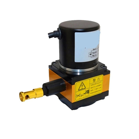 Rope Displacement Sensor For Linear Motion With Voltage Output Pro Grade Measuring Device For Cylinders And Testing Machines Widely Used In Water Conservancy And Steel Industries High Precision Easy Integration Ideal For Industrial Automation. compact black and orange rope displacement sensor with cable connector