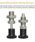 Tough As Nails Stainless Steel Push Fit Ball Nose Spring Plunger Retractable Indexing Pin With Quick Grip Knobs For Rock Solid Positioning On Shop Equipment M8 Non Locking 2 Pack two hand retractable spring plungers with hex nuts and black bases