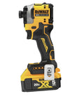 Compact 20V Max Brushless Cordless Impact Driver Kit With Battery And Charger features a 20V battery with ergonomic grip for easy use.