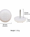 Nail-In Glides For Chairs And Tables 20 Pack With PP Plastic And Metal Pin, 20mm size, white finish, shown with dimensions.