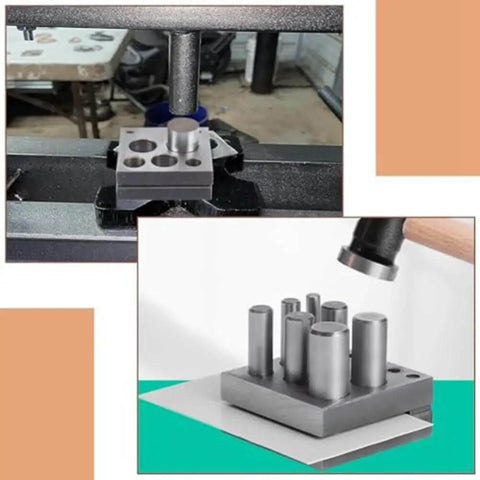 5 Piece Disc Cutter Set for Metal Jewelry Making with punch sizes 1/2, 5/8, 3/4, 7/8, and 1 inch for creating clean discs.