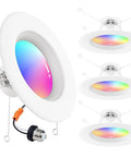 Smart Retrofit LED Recessed 6 Inch Downlights With Color Changing RGBCW 15W 1150 Lumens Bluetooth Mesh Hub Included Voice Control