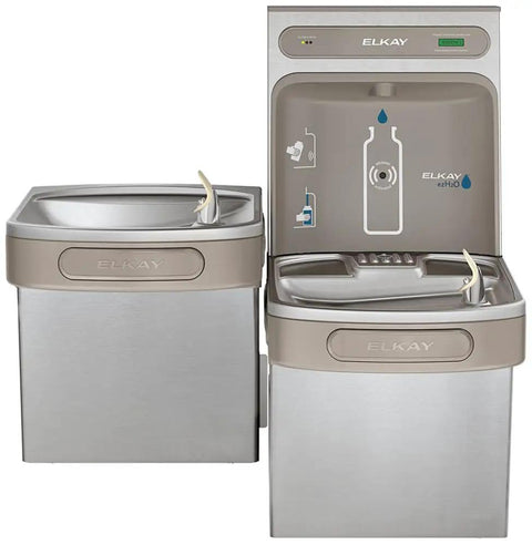EZH2O Bottle Filling Station With Bi Level ADA Cooler Filtered Non Refrigerated Stainless Steel Hydration Station Featuring Touchless Sensor Sleek 1.5 GPM Fill Rate And LED Filter Status Indicator