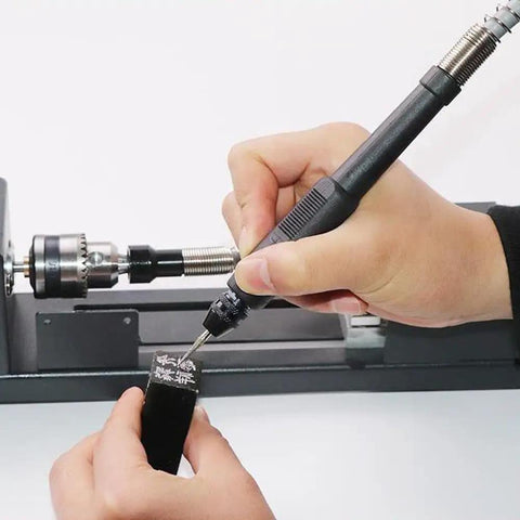 Miniature Buddha Beads Lathe For DIY Woodworking With All Metal Body And 775 Motor High Torque Compact Bench Lathe For Grinding Polishing And Cutting Small Bead Projects, hand using a tool on wood.