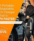 Hecka Quick Forty Amp Level 2 Portable EV Charger featuring a durable 25 ft cord used by a person connecting it to a vehicle.