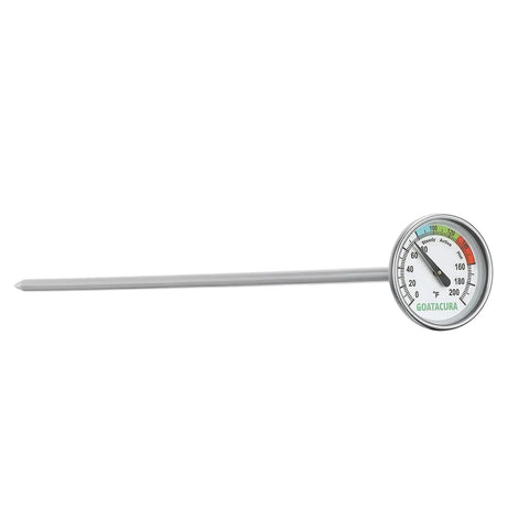Compost Soil Thermometer With 304 Stainless Steel Case And Probe, 16 Inch Stem, 1.75 Inch Dial, 0 To 200 Fahrenheit, Three Zone Color Code Dial For Precise Composting And Garden Health For Home Gardeners. 16-inch probe with color dial