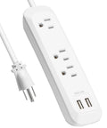 USB Power Strip With Three Outlets And Dual Charging Ports Six Foot Extension Cord Built In Surge Protection, white design