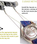 All-In-One Watch Spring Bar Removal Tool Set With Pliers And V Type Pins in use with watch, showing lug pin installation method.