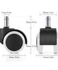 Heavy Duty Office Chair Wheels Set Of 5 For 530 Lb Max Load Universal Silent Rubber Casters With 11mm Stem dimensions
