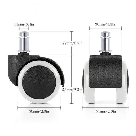 Heavy Duty Office Chair Wheels Set Of 5 For 530 Lb Max Load Universal Silent Rubber Casters With 11mm Stem dimensions