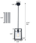 Dimensions of Black Pendant Light For Kitchen Island And Dining Room With Seeded Glass In A Sturdy Metal Cage Fixture