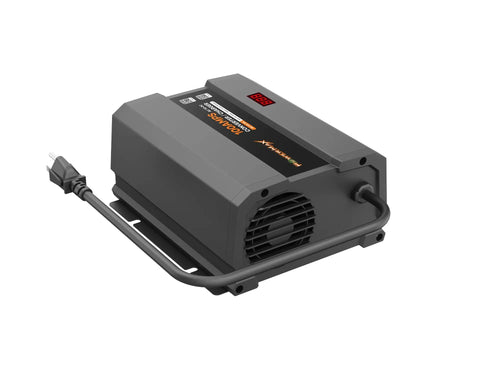 Badass 75 Amp Rv Converter Charger Bringing Hella Smooth 12 Volt Dc Power To Your Camper Rig For Lithium Banks With Smart Multi Stage Charging and Easy Plug Play Gear input/output view of compact charger