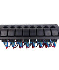 Universal 8 Gang LED Rocker Switch Panel For Boats And Trailers 12V/24V Waterproof On Off with Breakers, front view