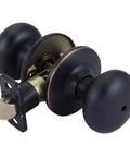 Oil Rubbed Bronze Ball Brass Privacy Doorknob With Flat Handle For Bedroom Or Closet, 6-Way Adjustable, No Key Drama Inside