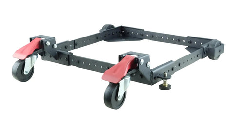 Universal Heavy Duty Mobile Base for large machines with 3-inch swivel wheels, expands to different sizes for shop mobility.