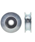 Industrial Grade V Groove Wheel 12 X 58 X 18 Millimeter Carbon Steel U Channel Roller For Wire Cable Systems side and front view