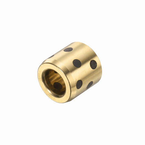 Top Shelf Brass Sleeve Bearings Three Pack Featuring Hella Smooth Graphite Bushings Eight Millimeter Bore By Fifteen Millimeter Diameter Self Lube Design showing a brass bushing with graphite holes.