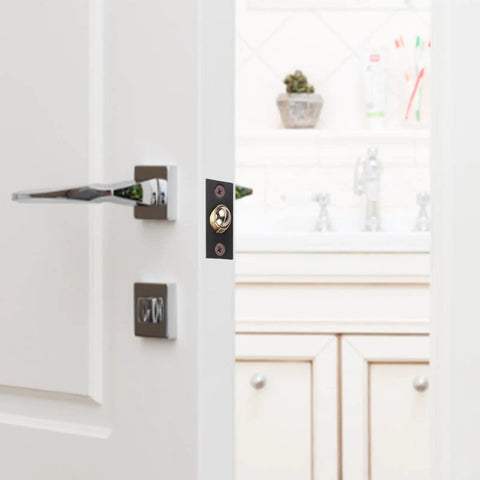 Heavy Duty Adjustable Ball Door Catches Black Brass Roller Latch Tension Hardware For Closet Cupboard And Cabinet With Invisible Design For Home And Office Use installed in a white door.