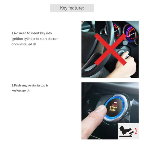 Image showing RFID Push Start Button Kit With Keyless Go Upgrade For 12V Cars No Key Start, with start/stop button close-up.
