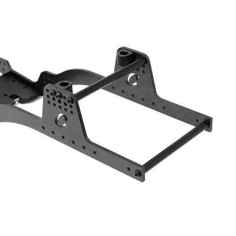 Close-up of Carbon Fiber RC Crawler Chassis Frame Kit For LCG Axial SCX10 Capra 1 To 10 Scale with rail and skid plate details