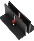 Handy Right Angle Woodworking Clamp Jig For Furniture, Photo Frames, And Drawer Slotting - Adjustable Fixture For Precise, Fast Setup And Strong Joints For Durable, Everyday Use. Black metal right-angle clamp jig with red screws for woodworking joints