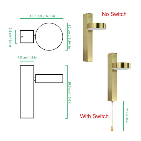 Sleek Modern Wall Sconce With Solid Aluminum Frame And Ace Led Bulbs Great For Bedroom Hallway Entryway Or Kitchen showing dimensions and two designs.