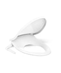 No Fuss Easy Install Bidet Toilet Seat M250 with Manual Adjustable Spray Quiet Close White Elongated Seat, open lid angle view