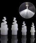 Five Piece Heavy Duty Plastic Spiral Full Cone Spray Nozzle Tips For Garden Irrigation featuring various sizes with a spiral design.
