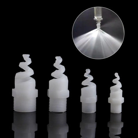 Five Piece Heavy Duty Plastic Spiral Full Cone Spray Nozzle Tips For Garden Irrigation featuring various sizes with a spiral design.