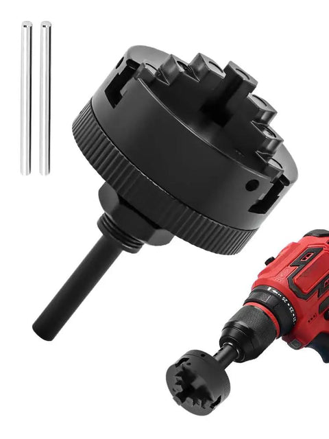Heavy Duty Three Jaw Lathe Chuck Set With Self Centering Extension Rod Kit For Mini CNC Milling and Wood Lathes showing black chuck and rods.