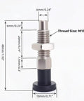 Two Pack Push Fit Ball Nose Spring Plunger M10x1.5 Stainless Steel Retractable Index Locating Pin with dimensions.