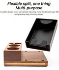 Level Up Your Daily Grind With This Hella Durable Wooden Espresso Tamping Station And Quick Dump Knock Box with removable tray.
