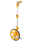 Jauarta Foldable Accurate Measuring Wheel for Work Projects 0-9999.9m with yellow plastic wheel and aluminum handle.