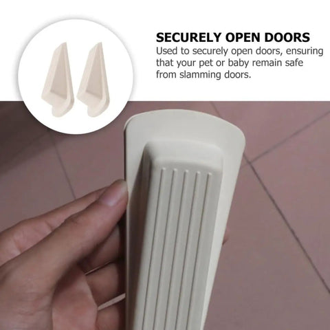 White Rubber Door Wedge Stopper Set, Non-Slip Floor Door Stop Tools To Prevent Slamming shown being held, textured surface visible.