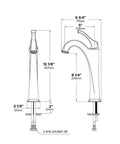 Technical drawing of Arlo KVF-1200MB Dope Matte Black Single Handle Vessel Bathroom Faucet With Pop Up Drain showing dimensions.