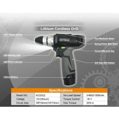 Image of Slick Rechargeable Two Speed Electric Drill And Precision Screwdriver Combo Kit with LED light and soft grip design.