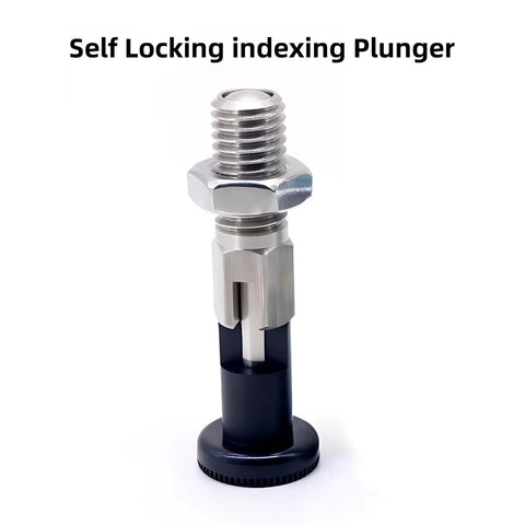 Stainless steel self-locking indexing plunger with black base, part of 2PCS Rock Solid Push Fit Ball Nose Spring Plungers.