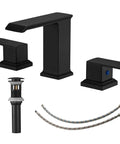 Widespread Matte Black Bathroom Faucet With Drain Assembly, Two Handle Three Hole Sink Tap Featuring A Smooth Waterfall Spout