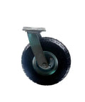 Heavy Duty 10 Inch Inflatable Rubber Wheels With Smooth Rolling Universal Trolley Casters For Luggage Carts And Hotel Gear Darn Tough Stainless Axle, close-up view showing the wheel and metal bracket.