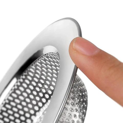 Close-up of 2 Pack Kitchen Sink Strainer Basket Rust Resistant Stainless Steel, showing no-slip flat rim design.
