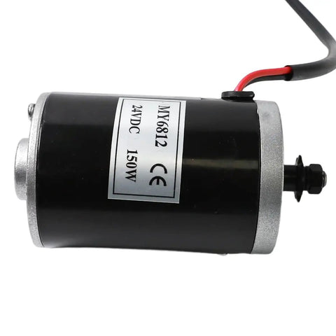 MY6812 24V 150W Electric Scooter Drive Motor With 9 Tooth 25H Sprocket Brushed DC Motor Calibrated 2750 RPM And 0.52 Nm Torque For Easy Replacement Or DIY Builds, black aluminum housing