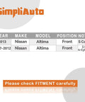 Fitment chart for Front Wheel Bearing And Hub Assembly For Nissan Altima 2007 2008 2009 2010 2011 2012 2.5L 4 Cylinder Models Only And 2013 S Coupe 5 Lug With ABS Replacement OEM Grade