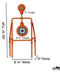 Double Paddle Spinner Shooting Target With 3 Inch and 4.5 Inch Spinning Targets, no reset, steel four-leg stand, dimensions shown